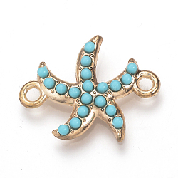 Alloy Links connectors, with Resin, Starfish/Sea Stars, Turquoise, Light Gold, 24x19x4mm, Hole: 2mm
