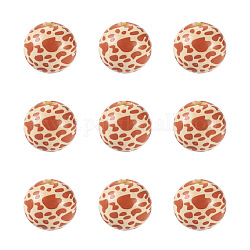 Printed Natural Wooden Beads, Large Hole Beads, Round with Leopard Print Pattern, Peru, 20x18mm, Hole: 4mm, 50pcs