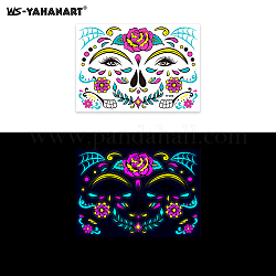 Masque avec motif de fleurs tatouages d'art corporel lumineux, autocollants en papier pour tatouages temporaires amovibles, magenta, 17x12 cm