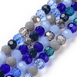 Chapelets de perles en verre, facetté (32 facettes), ronde, bleu, 5.5mm, Trou: 1mm, Environ 95 pcs/chapelet, 20.47'' (52 cm)
