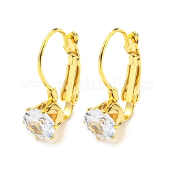 Placage sous vide 12 paires de boucles d'oreilles à levier en cristal strass diamant, Boucles d'oreilles en 304 acier inoxydable, or, 17x12.5x13mm