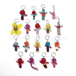 Schlüsselanhänger aus Baumwollgarn, mit eisernen Schlüsselringen und Kugelketten, Mensch, Mischfarbe, 8.7~13.5 cm