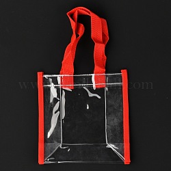 Sacs en pvc transparents rectangulaires, sacs-cadeaux, sacs à provisions, avec poignées en ruban, rouge, 38x20.4x0.95 cm