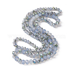 Placcare trasparente perle di vetro fili, perle di imitazione giada, placcato in mezzo verde, sfaccettato, rondelle, lavanda, 6x5mm, Foro: 1 mm, circa 85~88pcs/filo, 16.1~16.5 pollice (41~42 cm)
