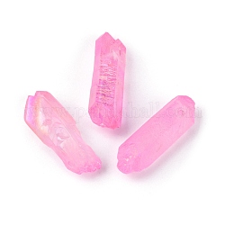 3 Stück galvanisierte natürliche Quarzkristallperlenstränge, gefärbt, Nuggets, Regenbogen plattiert, rosa, 20~39x5~12 mm, Bohrung: 1~1.5 mm