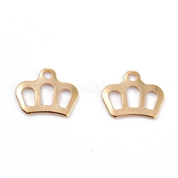 201 Stainless Steel Charms, Laser Cut, Hollow, Crown, Real 18k Gold Plated, 8x10x0.8mm, Hole: 1.4mm