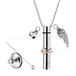 Word Together Forever Urn Ashes Necklace for Ashes Keepsake, Column with Wing 316L Surgical Stainless Steel Pendant Necklace, Memorial Jewelry with Cubic Zirconia, Stainless Steel Color, 21.65 inch(55cm)