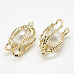 Pendenti di perle imitazione plastica abs, con accessori di ottone, fiore, bianco crema, vero placcato oro 18k, 22x12x12mm, Foro: 1.5 mm