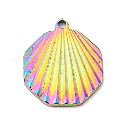 Ionenbeschichtung (IP) 304 Edelstahlanhänger, Muschelförmiger Charme, Regenbogen-Farb, 20.5x17.5x1.8 mm, Bohrung: 1.5 mm