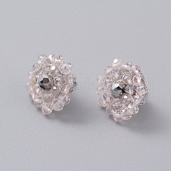 Stud Earrings, with Glass Beads and 304 Stainless Steel Stud Earring Findings, Flower, Pink, 20~21mm, Pin: 0.8mm