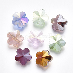 Galvanisierte Glasperlen, ab Farbe plattiert, facettiert, Blume, Mischfarbe, 13x13.5x8 mm, Bohrung: 1.2 mm