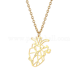 Collares colgante de acero inoxidable, corazón de origami, real 18k chapado en oro, 17.72 pulgada (45 cm)
