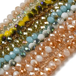 Chapelets de perles en verre électroplaqué, plein arc-en-plaqué, facette, rondelle, couleur mixte, 6x4~5mm, Trou: 0.8~1mm, Environ 88~92 pcs/chapelet, 15.5 pouce ~ 16 pouces (39~45 cm)