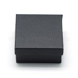 Karton Papier Schmuck Set Boxen, Für Ring, Halskette, mit schwarzem Schwamm innen, Viereck, Schwarz, 7x7x3.5 cm