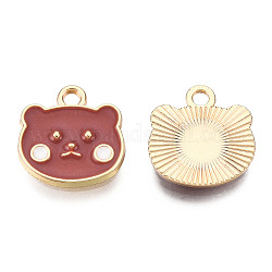 Alloy Charms, with Enamel, Light Gold, Bear, Sienna, 14x14x2mm, Hole: 2mm