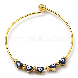 Браслеты из бисера и эмали в форме сердца со сглазом, латунный браслет для женщин с покрытием стойки, темно-синий, внутренний диаметр: 2-3/8x2-1/2 дюйм (5.9x6.5 см)