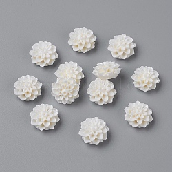 Resin Cabochons, Flower, White, 15mm in diameter, 8mm thick