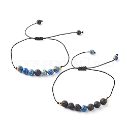 Ensemble de bracelets de perles tressées en jaspe impérial naturel (teint) pour fille femme, diffuseur d'huiles essentielles d'aromathérapie bracelets de perles de roche de lave naturelle, bleu, diamètre intérieur: 3/4~4-3/8 pouce (1.75~11.05 cm), 2 pièces / kit