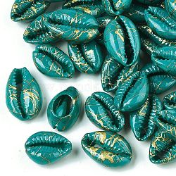 Sprühlackierte natürliche Kaurimuschel Perlen, Ziehbank, kein Loch / ungekratzt, Meergrün, 18~21x12~15x7 mm