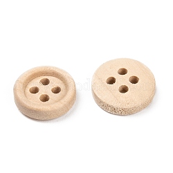 Natural Round 4 Hole Buttons, Wooden Buttons, Wheat, about 13mm in diameter, Hole: 1mm