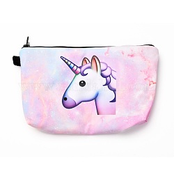 Polyester Tarp Zip Cosmetic Pouches, Rectangle Unicorn Pattern, Pearl Pink, 14.4x21.7x2.1cm