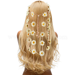 Ткань подсолнух хиппи повязка на голову цветочная корона, свадьба пляж свадебные декоративные аксессуары для волос, светло-желтый, 652 мм, внутренний диаметр: 150~170 мм