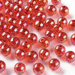 Abalorios de acrílico transparentes, color de ab chapado, redondo, rojo naranja, 8x7mm, agujero: 2 mm, aproximamente 1745 unidades / 500 g