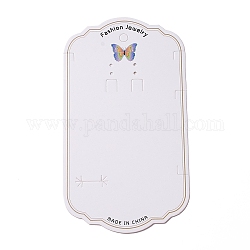 Cartes d'affichage de bijoux en papier pour collier, boucle, pince à cheveux, rectangle avec le motif de papillon, blanc, 16x9x0.03 cm, Trou: 1.5~8mm