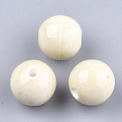 Manuell Porzellan Perlen, hell glasierten Porzellan, Runde, alte Spitze, 14~14.5x13.5~14 mm, Bohrung: 2.5~3 mm