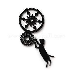 プリントアクリルビッグペンダント  鉄のリング付き  猫のチャームが付いたギア  ブラック  80x33.5x2.5mm  穴：1.2mm