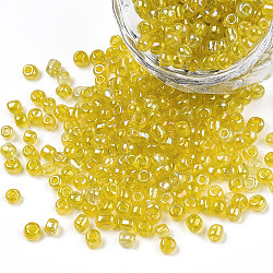 Perles de rocaille en verre rondes, couleurs transparentes arc, ronde, jaune, taille: environ 3mm de diamètre, Trou: 1 mm, environ 2222 pcs/100 g