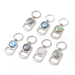 Porte-clés en verre, avec cabochons en alliage de zinc décapsuleurs et porte-clés, platine, 8.8 cm