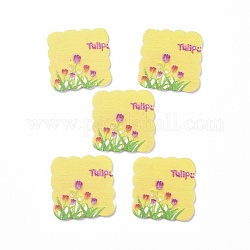 Acrylic Cabochons, for Hair Pins, Hair & Earrings Accessories, Square with Flower Pattern, Light Khaki, 34x34x2.5mm
