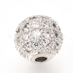 Messing Mikro ebnen Zirkonia Perlen, Runde, Transparent, Platin Farbe, 12 mm, Bohrung: 2 mm