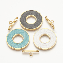 304 Edelstahl-Toggle-Haken, mit Emaille, Ring, golden, Mischfarbe, Ring: 29.5x2 mm, Innendurchmesser: 12 mm, Bar: 21x7x3 mm, Bohrung: 2 mm