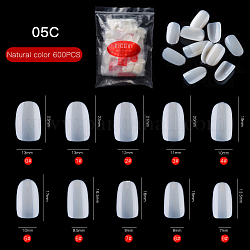 Абс пластик бесшовные накладные ногти, инструмент для маникюра для ногтей, натуральный цвет, бежевые, 13.5~23x7~13 мм, 600 шт / пакет