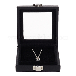 Fingerinspire - Caja organizadora de joyas de piel sintética negra con ventana de vidrio y cierres, vitrina cuadrada de 3.6x3.78.[0] in para joyas, caja de regalo para joyas (con almohadilla reversible blanca y negra)