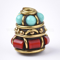 Manuell Indonesiene Perlen, mit Messing-Zubehör, Kegel, rot, 15x12.5~13 mm, Bohrung: 2 mm