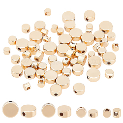 Benecreat 64 pièces de véritables perles d'espacement plaquées or 14 carats, 4 styles de perles rondes lisses, entretoises en or, perles d'espacement rondes et plates en métal pour bricolage, fabrication de bijoux et autres accessoires artisanaux