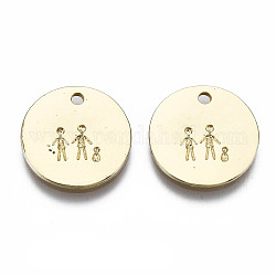 Alloy Pendants, Cadmium Free & Nickel Free & Lead Free, Flat Round with Human, Real 16K Gold Plated, 15x1mm, Hole: 1.5mm