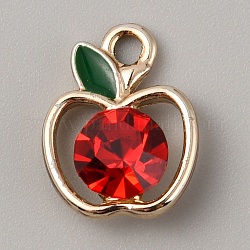 Colgantes de aleación de Diamante de imitación, encantos de manzana, rojo, 15x12x6mm, agujero: 2 mm