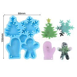 Christmas Theme DIY Pendant Silicone Molds, for Keychain Making, Resin Casting Molds, For UV Resin, Epoxy Resin Jewelry Making, Christmas Tree & Snowflake & Glove & Gingerbread Man, Cornflower Blue, 106x88x8mm