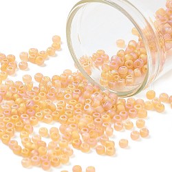12/0 grade a perles de rocaille en verre rondes, style givré transparent, de couleur plaquée ab , saumon clair, 2x1.5mm, Trou: 0.8mm, environ 30000 pcs / sachet 