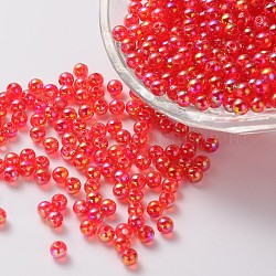 Perles acryliques transparentes écologiques, ronde, couleur ab , rouge, 4mm, trou : environ 1.2 mm ; environ 17000 pièces/500g.