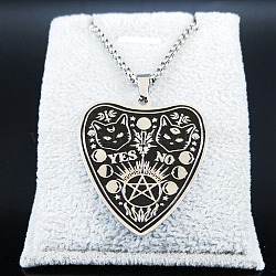 304 aus rostfreiem Stahl Halsketten, mit Emaille, Herz mit Katze, Edelstahl Farbe, 20.00 Zoll (50.8 cm)