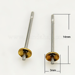 Iron Stud Earring Findings, Antique Golden, 14x3mm, Pin: 0.8mm