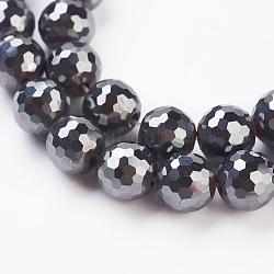 Chapelets de perles en hématite synthétique sans magnétiques, grade AAA, facetté (128 facettes), ronde, 8mm, Trou: 1mm, Environ 50 pcs/chapelet, 14.5 pouce (37 cm)