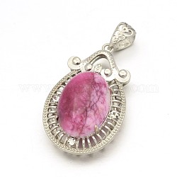 Drop Natural Gemstone Pendants, with Rhinestone and Brass Findings, Platinum, Dyed, 44.5x28.5x16mm, Hole: 9x6mm