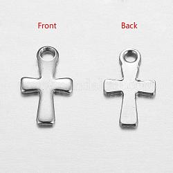 201 Stainless Steel Tiny Cross Charms, Stainless Steel Color, 12x7x1mm, Hole: 1.5mm