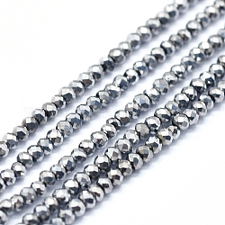 Chapelets de perles en verre électroplaqué, plein plaqué, facette, abaque, platinée, 2x1.5~1.6mm, Trou: 0.8mm, environ 235 pcs / brin, 14.17 pouce (36 cm)